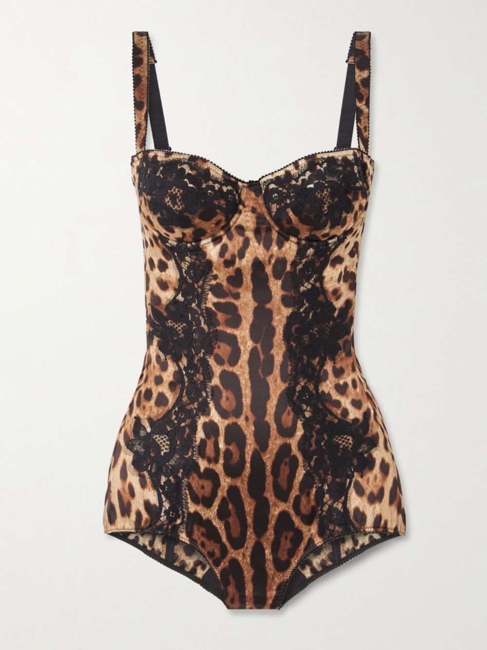 Dolce & Gabbana Leopard-Print Lace Trim Bodysuit in Brown and Black
